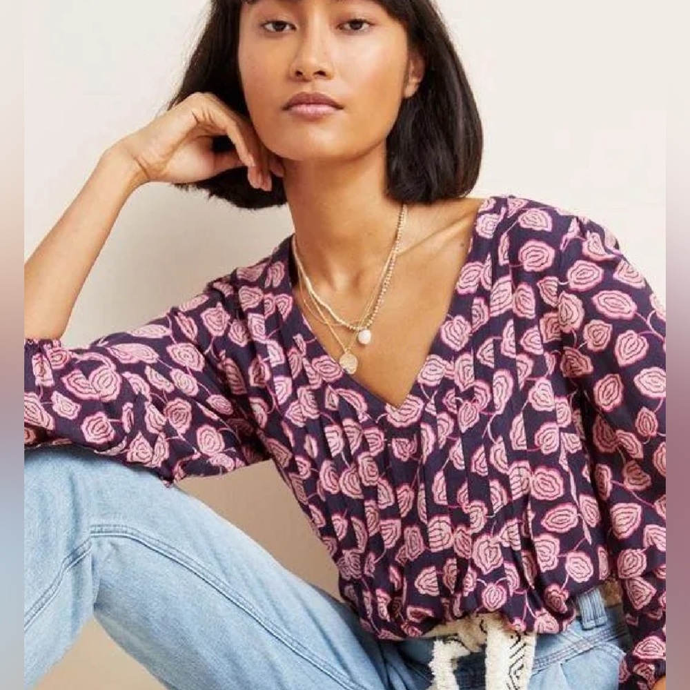 Anthropologie Maeve Cathy Pleated Blouse -small